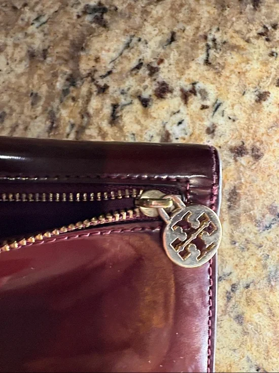 Tory Burch Red and Burgundy Patent Dachshund Applique Wallet - Picture 3 of 5